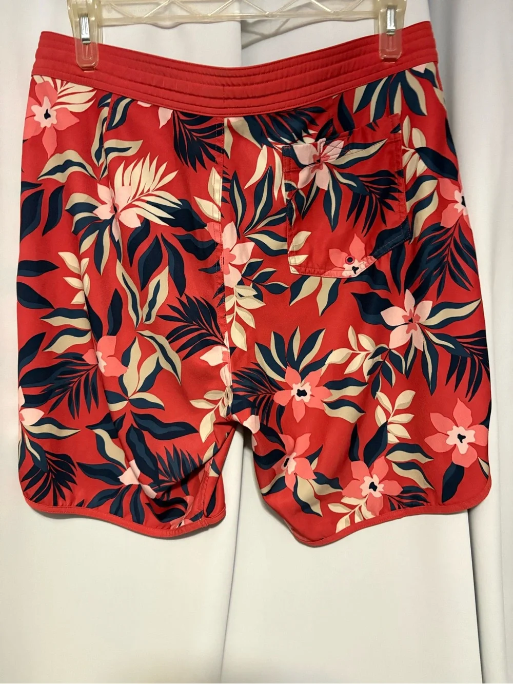 Old Navy Red Floral Swim Trunks with Navy & Cream Accents